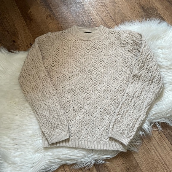 LULU’S Cup Of Cozy Beige Pointelle Knit Long Sleeve Sweater - Picture 2 of 4